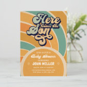 サンシャインベイビーシャワー ここに太陽がやってくる レトロ 招待状 (スタンド正面)