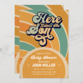 サンシャインベイビーシャワー ここに太陽がやってくる レトロ 招待状 (正面/裏面)