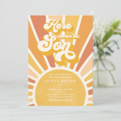 サンシャインベイビーシャワー ここに太陽の息子がやってくる 黄色い光線 招待状 (スタンド正面)