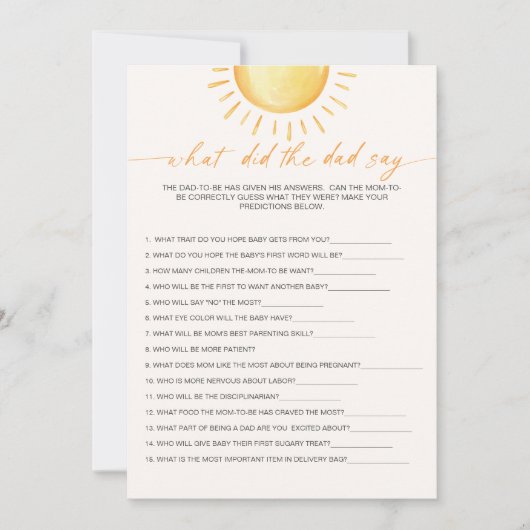 サンシャインベビーシャワーとパパは何と言った 招待状 (正面)