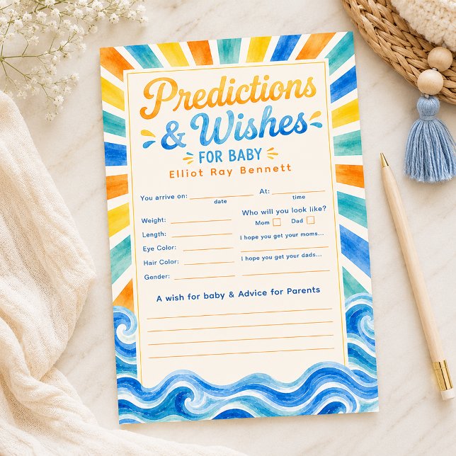 サンシャインベビーシャワーのための予測と願い (Baby Shower Game Card)