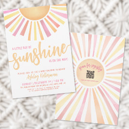 サンシャインベビーシャワーのピンクの小さな光線 招待状