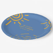 サンシャインベビーシャワーのブルーイエローレトロレイ ペーパープレート (アングル)