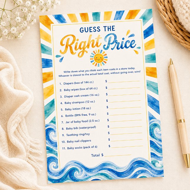 サンシャインベビーシャワーの正しい価格を当てようゲーム (Sunshine Baby Shower Game Card)