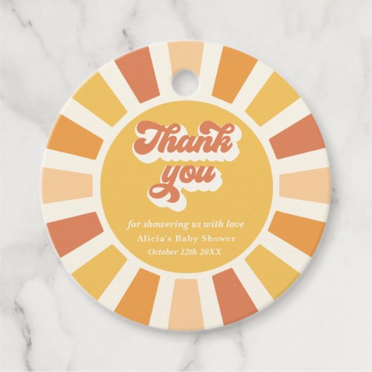 サンシャインベビーシャワー来ここの息子の黄色の光線 フェイバータグ (正面)