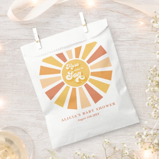 サンシャインベビーシャワー来ここの息子の黄色の光線 フェイバーバッグ (クリップ留めされた状態)