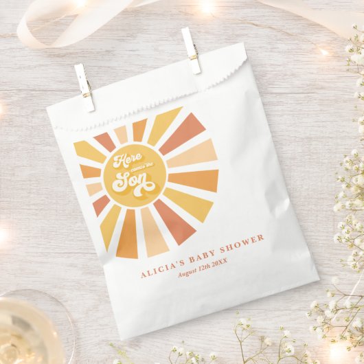 サンシャインベビーシャワー来ここの息子の黄色の光線 フェイバーバッグ (クリップ留めされた状態)