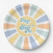 サンシャインベビーシャワー来ここの息子の黄色の光線 ペーパープレート (正面)