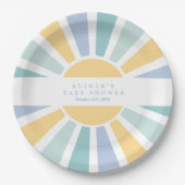 サンシャインベビーシャワー来ここの息子の黄色の光線 ペーパープレート (正面)
