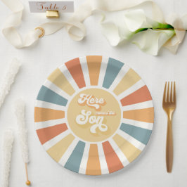 サンシャインベビーシャワー来ここの息子の黄色の光線 ペーパープレート