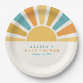 サンシャインベビーシャワー来ここの息子の黄色の光線 ペーパープレート (正面)