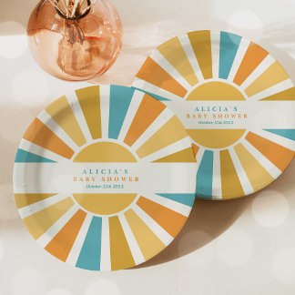 サンシャインベビーシャワー来ここの息子の黄色の光線 ペーパープレート