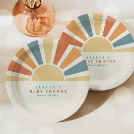 サンシャインベビーシャワー来ここの息子の黄色の光線 ペーパープレート