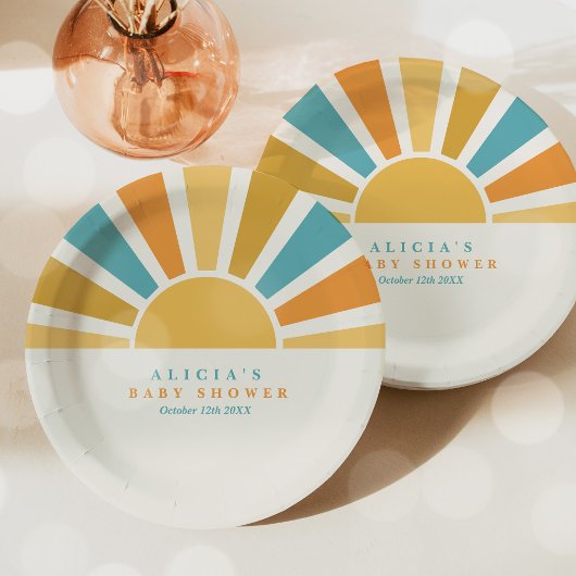 サンシャインベビーシャワー来ここの息子の黄色の光線 ペーパープレート