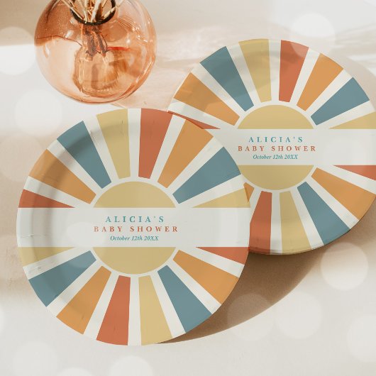 サンシャインベビーシャワー来ここの息子の黄色の光線 ペーパープレート