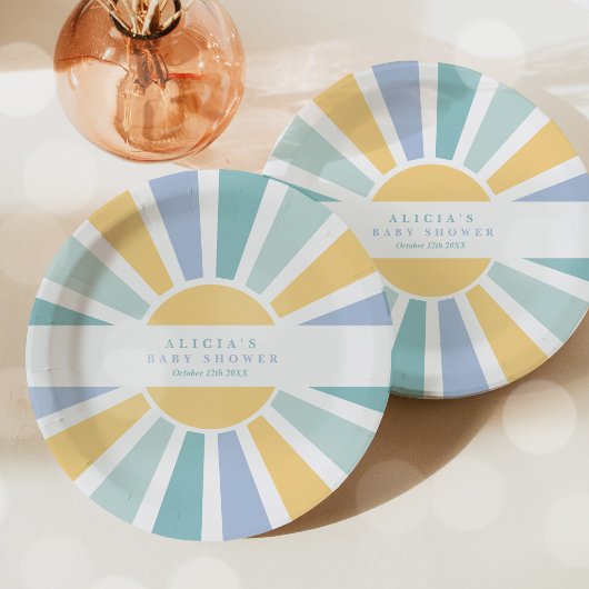 サンシャインベビーシャワー来ここの息子の黄色の光線 ペーパープレート