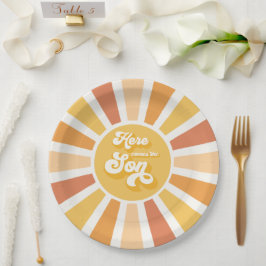 サンシャインベビーシャワー来ここの息子の黄色の光線 ペーパープレート