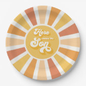 サンシャインベビーシャワー来ここの息子の黄色の光線 ペーパープレート (正面)