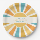 サンシャインベビーシャワー来ここの息子の黄色の光線 ペーパープレート (正面)