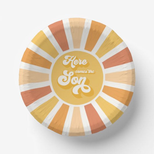 サンシャインベビーシャワー来ここの息子の黄色の光線 ペーパーボウル (正面)