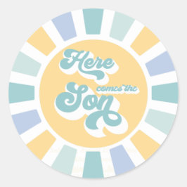 サンシャインベビーシャワー来ここの息子の黄色の光線 ラウンドシール