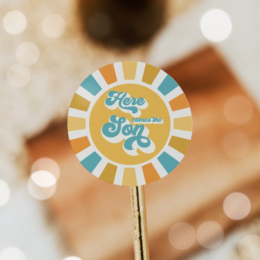 サンシャインベビーシャワー来ここの息子の黄色の光線 ラウンドシール