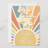 サンシャインベビーシャワー来ここの息子ミュートされたトーン 招待状 (正面)