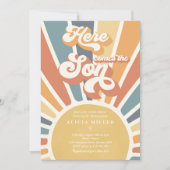 サンシャインベビーシャワー来ここの息子ミュートされたトーン 招待状 (正面)