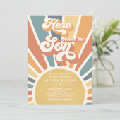 サンシャインベビーシャワー来ここの息子ミュートされたトーン 招待状 (スタンド正面)