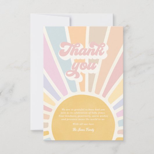 サンシャインベビーシャワー来ここサンピンクの光線 サンキューカード (正面)