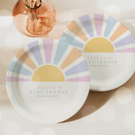 サンシャインベビーシャワー来ここサンピンクの光線 ペーパープレート