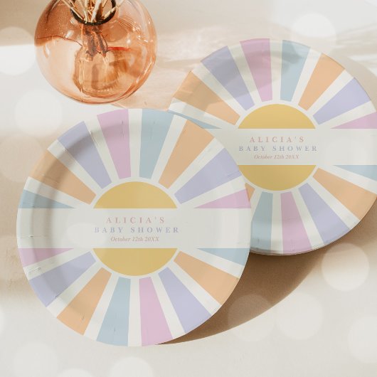 サンシャインベビーシャワー来ここサンピンクの光線 ペーパープレート