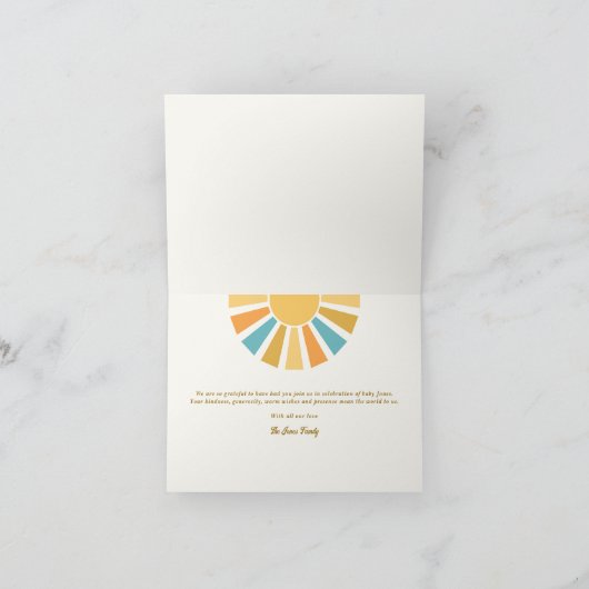 サンシャインベビーシャワー来この息子 サンキューカード (内部)