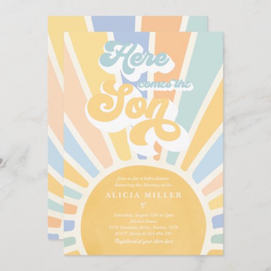 サンシャインベビー来シャワーここソンブルーレイズ 招待状 (正面/裏面)
