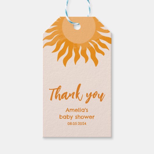 サンシャインベビー来シャワーここ息子の黄色い太陽 ギフトタグ (正面)