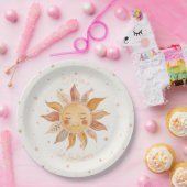 サンシャインボヘミアン ピンクの太陽 1歳の誕生日 ペーパープレート (パーティー)