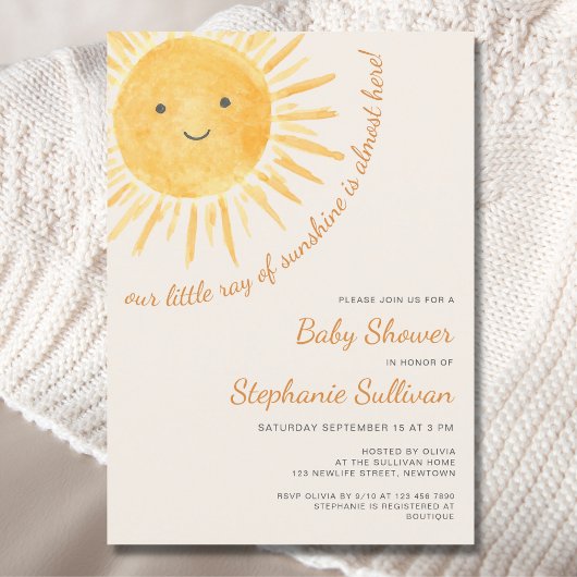 サンシャインボホジェンダーニュートラルサンベビーシャワー 招待状