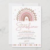 サンシャインボーレインボーガールベビーシャワーのピンクボホーレイ 招待状 (正面)