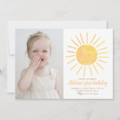 サンシャインモダンウォーターカラーフォト誕生日 招待状 (正面)