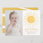 サンシャインモダンウォーターカラーフォト誕生日 招待状 (正面/裏面)