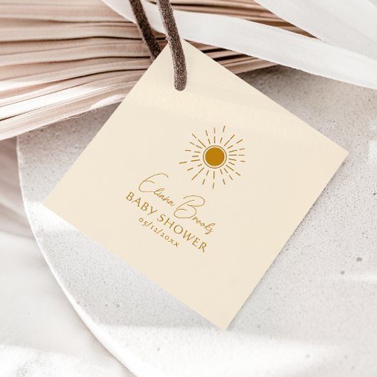 サンシャインモダンベージュベイビーシャワースクエアありがとう フェイバータグ
