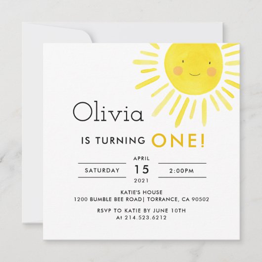 サンシャインモダン1st誕生日パーティの招待状 招待状 (正面)