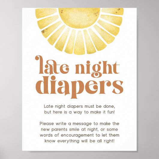サンシャインレイトナイトおむつボホベイビーシャワーサイン ポスター (正面)