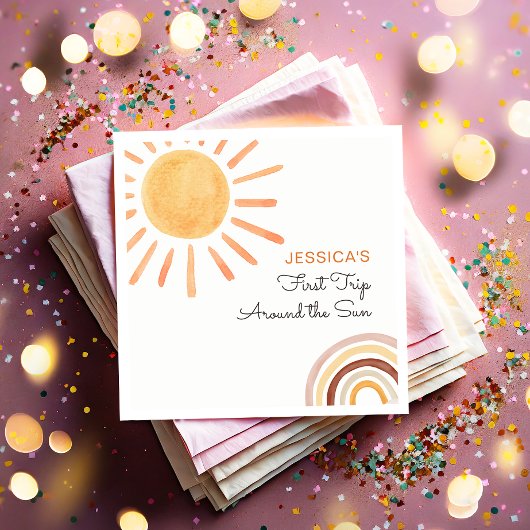 サンシャインレインボーのまわりにトリップザ・サン1歳の誕生日 スタンダードカクテルナプキン