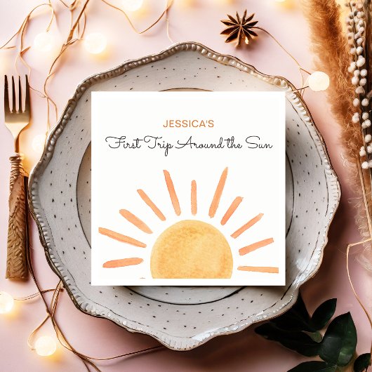 サンシャインレインボーのまわりにトリップザ・サン1歳の誕生日 スタンダードカクテルナプキン