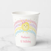 サンシャインレインボーピンク金ゴールド誕生日 紙コップ (裏面)