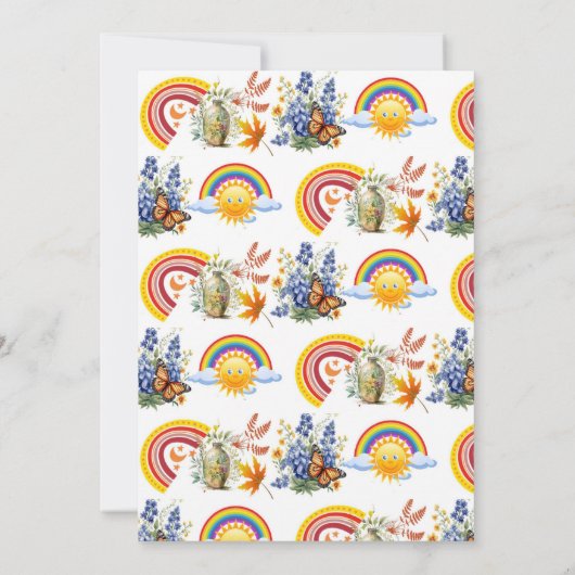 サンシャインレインボー春ガーデンバタフライ誕生日 招待状 (裏面)