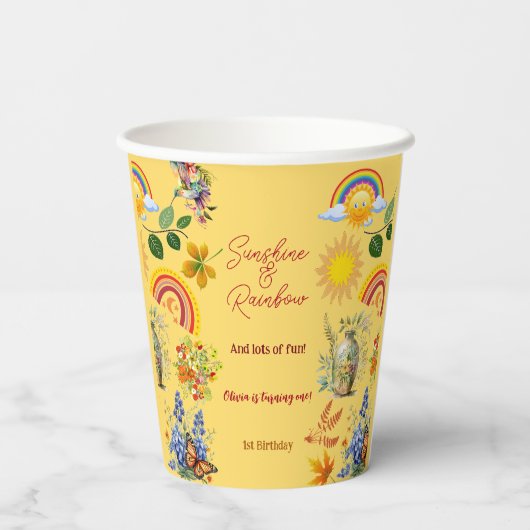 サンシャインレインボー春ガーデンバタフライ誕生日 紙コップ (裏面)