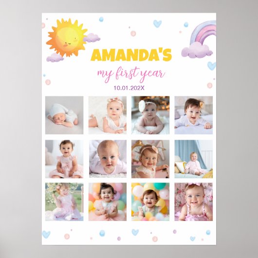 サンシャインレインボー誕生日フォトマイルストーンポスター ポスター (正面)