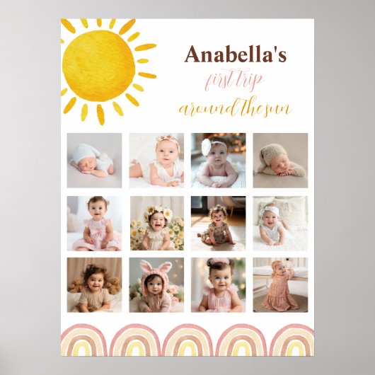 サンシャインレインボー誕生日フォトマイルストーンポスター ポスター (正面)
